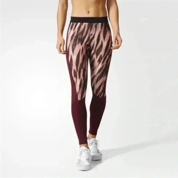 [S]Adidas Burgundy animal Print Techfit WMN Run Legging Long  Tight - Picture 1 of 13
